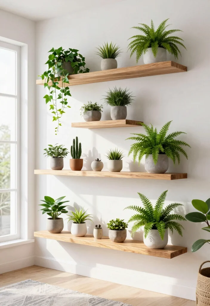 13 Warm Wooden Plant Stand Ideas DIY Inspiration 9. Floating Wooden Shelves 0