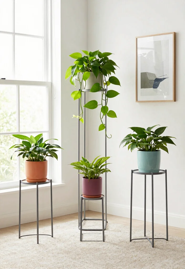 15 Aesthetic Plant Stand Decor Ideas to Personalize Your Space 1. Minimalist Metal Stands 0