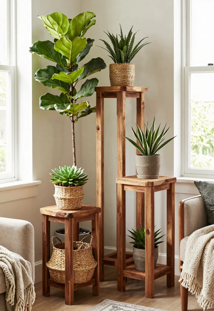 15 Aesthetic Plant Stand Decor Ideas to Personalize Your Space 2. Rustic Wooden Stands 0