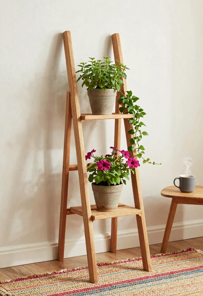 15 Aesthetic Plant Stand Decor Ideas to Personalize Your Space 8. Ladder Plant Stands 0