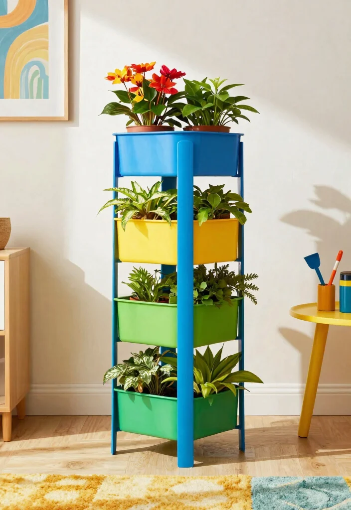 15 Aesthetic Plant Stand Decor Ideas to Personalize Your Space 9. Colorful Stackable Plant Stands 0