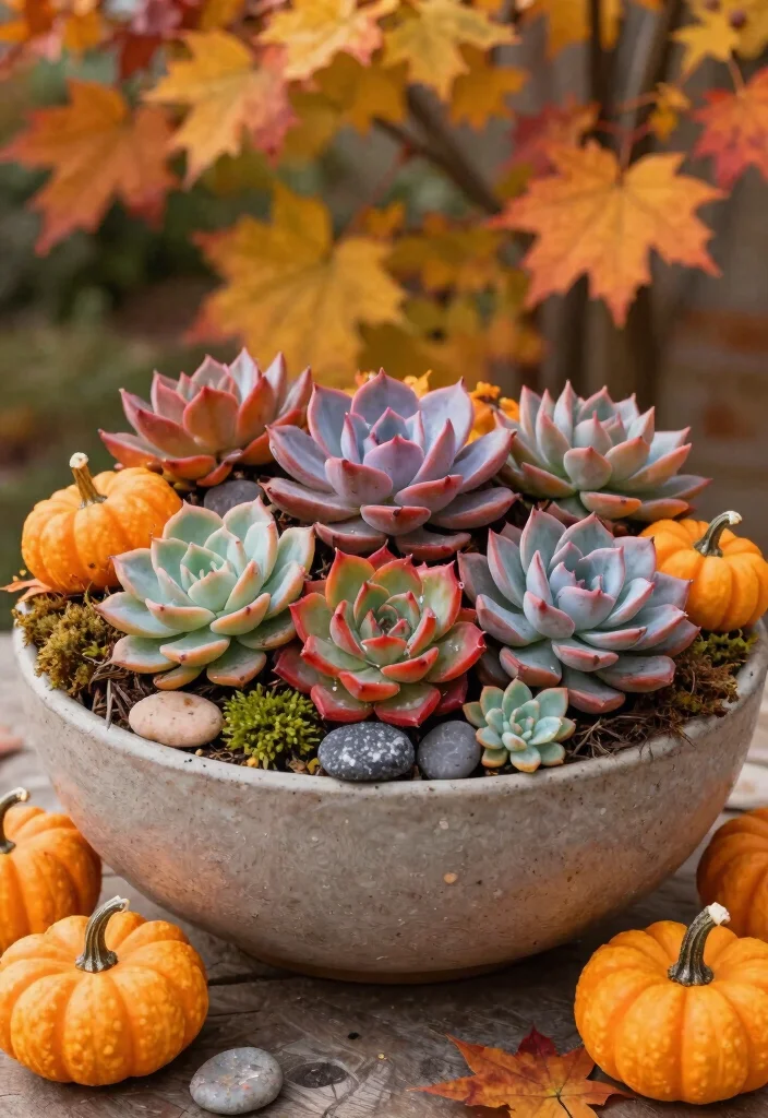 15 Beautiful Fall Outdoor Planter Ideas Autumn Colors 11. Autumn themed Succulent Planter 0