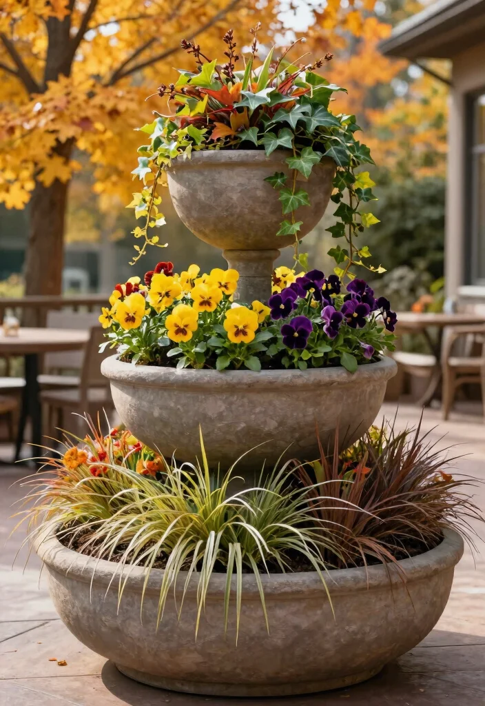 15 Beautiful Fall Outdoor Planter Ideas Autumn Colors 9. Layered Planters 0