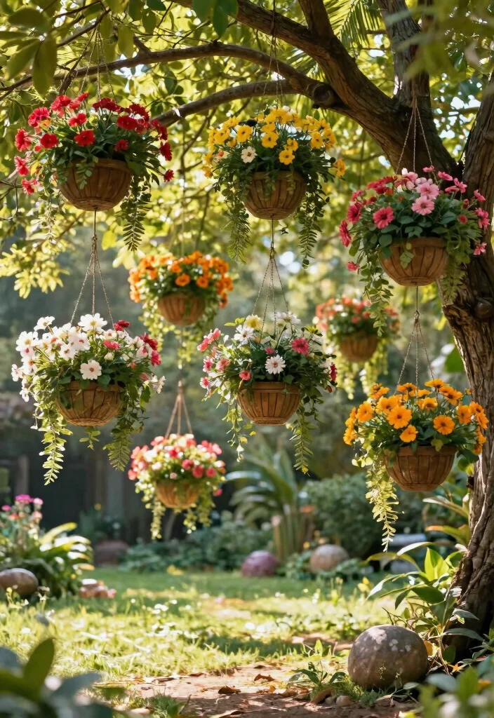 15 Best Flower Planter Concepts Outdoor Gardeners Love 15. Treetop Hanging Planters 0
