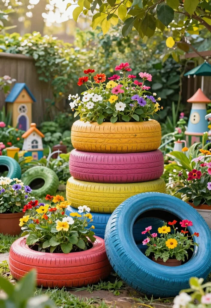 15 Best Flower Planter Concepts Outdoor Gardeners Love 8. Upcycled Tire Planters 0