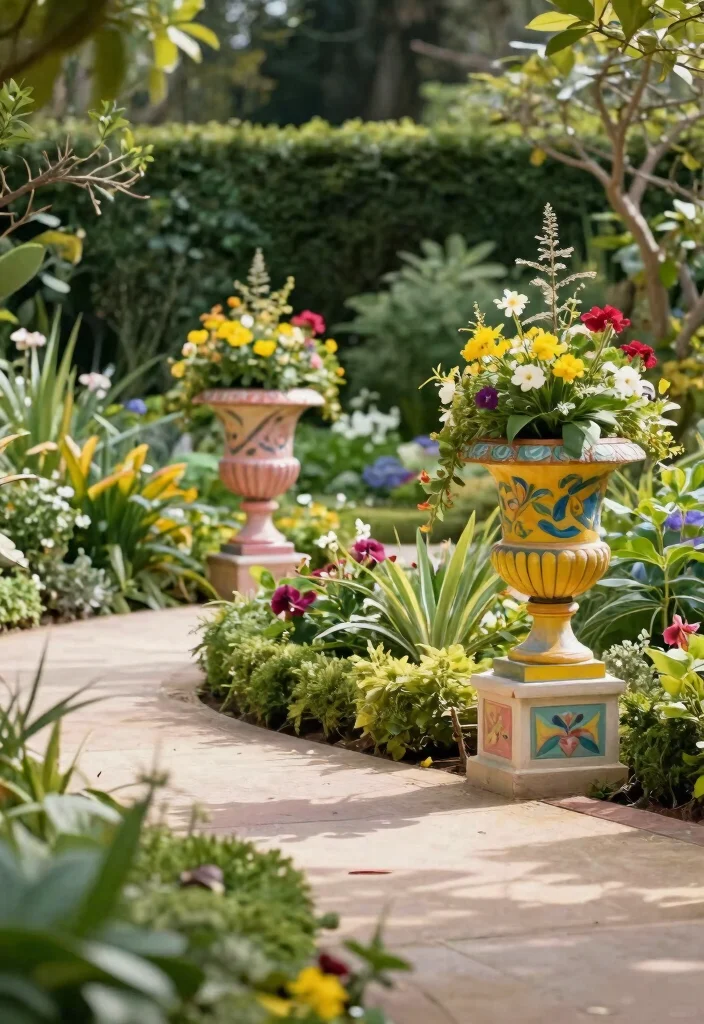 15 Best Outdoor Planter Decor Inspiration for Your Garden 9. Colorful Garden Urns 0