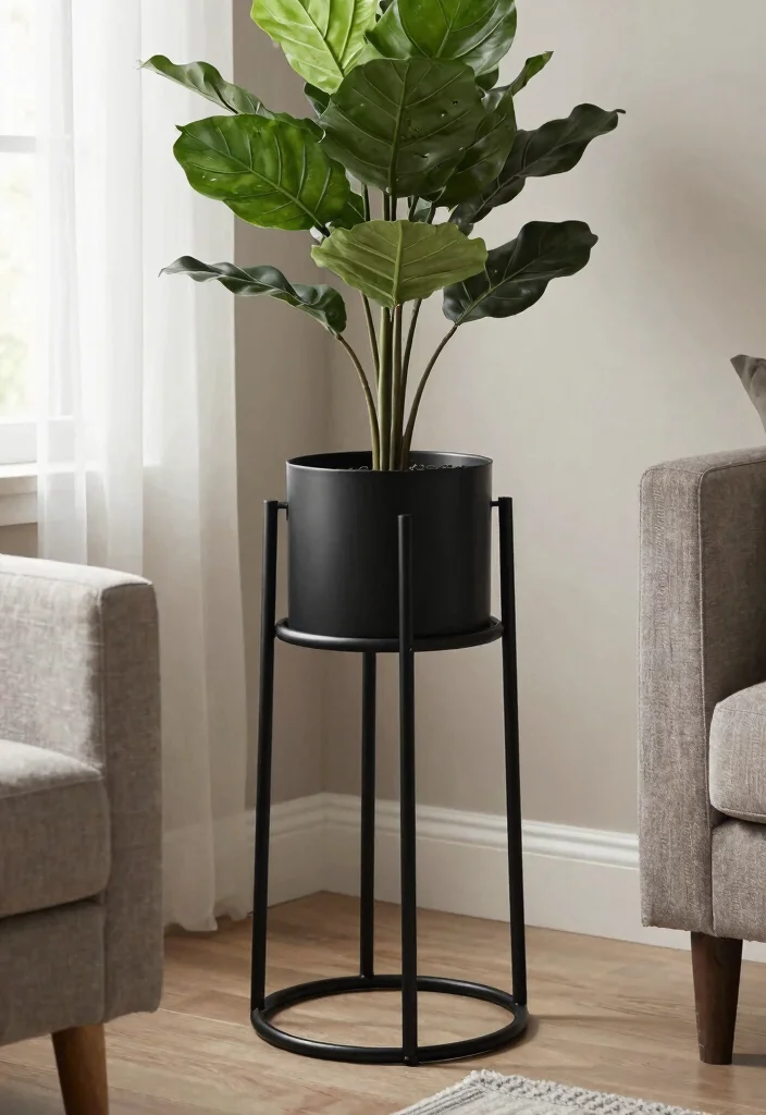 15 Stylish Indoor Plant Holder Ideas for Your Living Room 11. Bold Metal Plant Stands 0