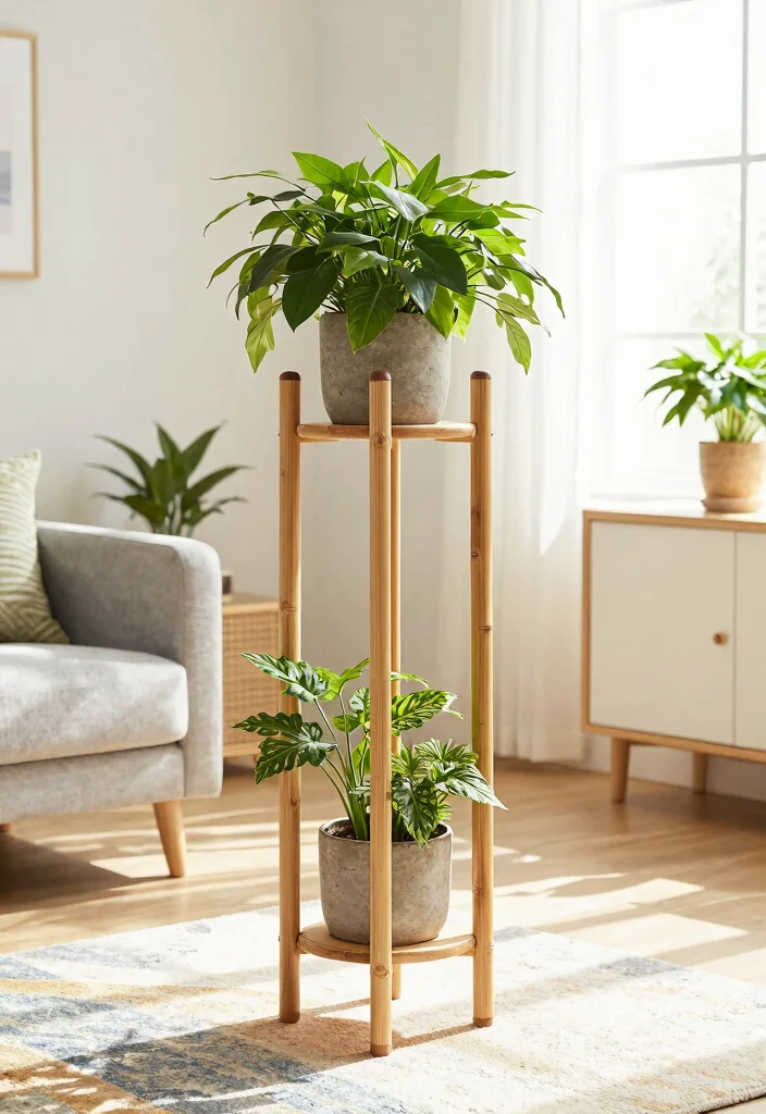15 Stylish Indoor Plant Holder Ideas for Your Living Room 14. Eco Friendly Bamboo Plant Stands 0