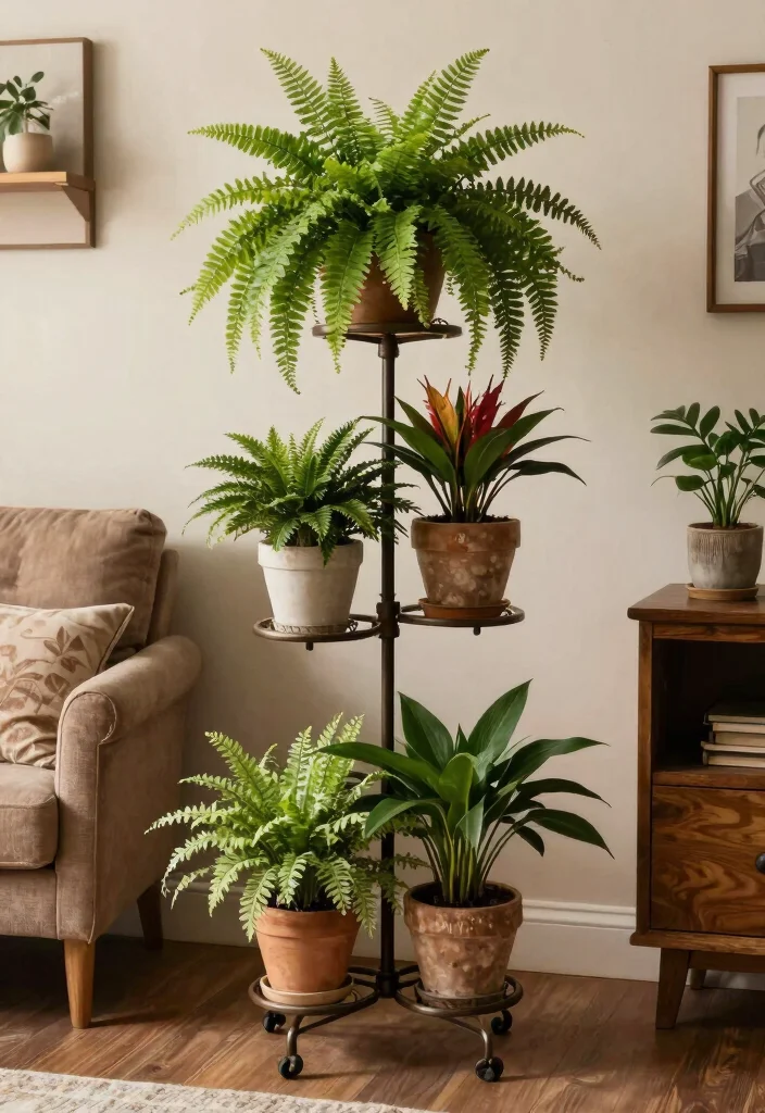 15 Stylish Indoor Plant Holder Ideas for Your Living Room 4. Vintage Style Plant Stands 0