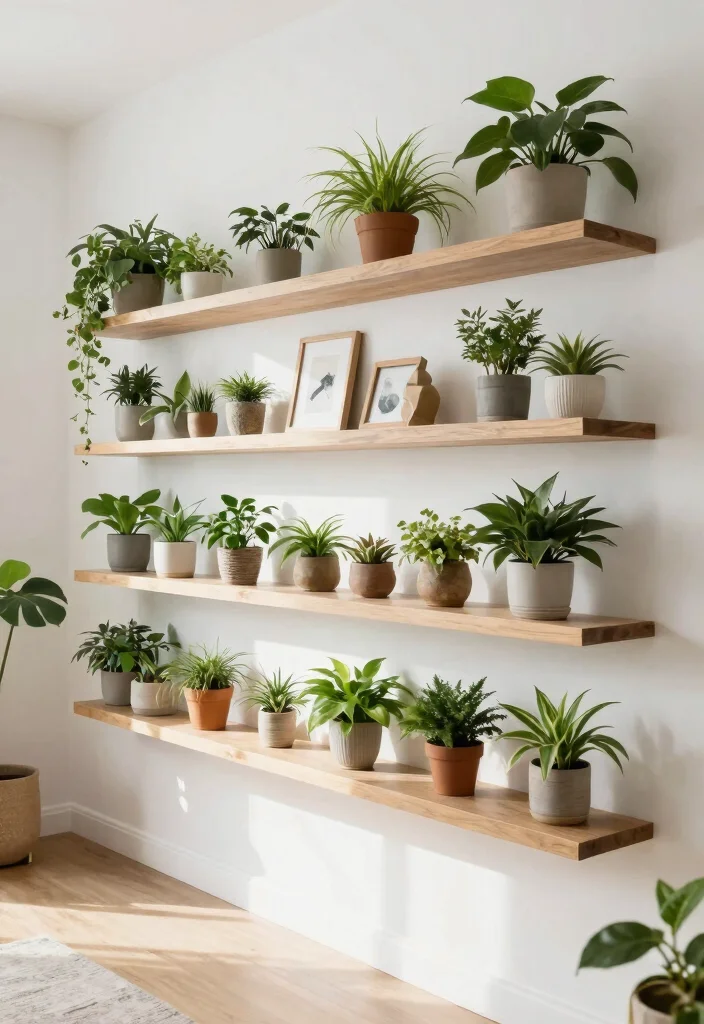 15 Stylish Indoor Plant Holder Ideas for Your Living Room 5. Floating Shelves for Plants 0