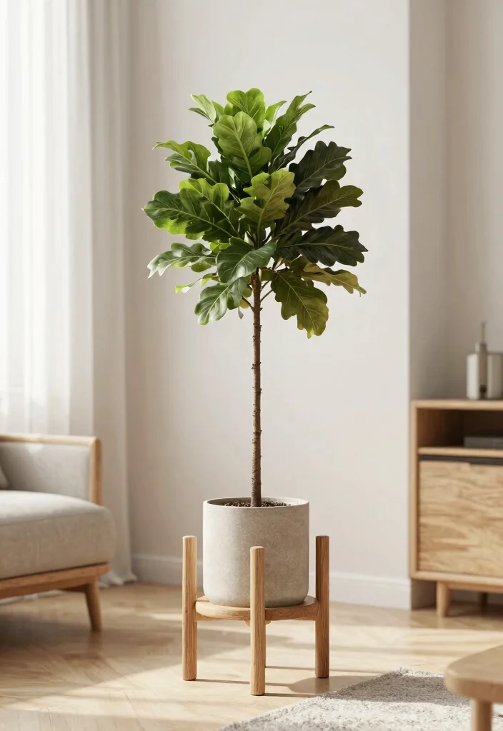 15 Stylish Indoor Plant Holder Ideas for Your Living Room 6. Scandinavian Wooden Plant Stand 0