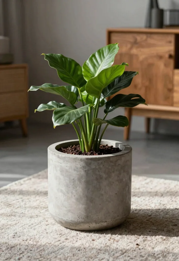 15 Stylish Indoor Plant Holder Ideas for Your Living Room 8. Concrete Planters for an Industrial Edge 0