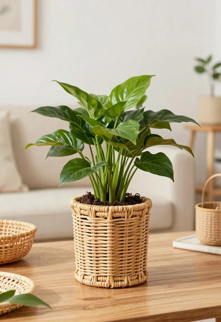 15 Stylish Indoor Plant Holder Ideas for Your Living Room 9. Chic Rattan Plant Holders 0