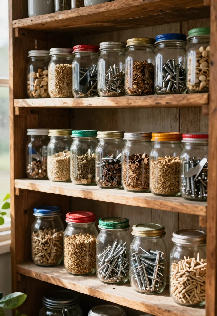 17 Genius Garden Shed Hacks for Storage Maintenance 10. Use Old Jars for Small Item Storage 0