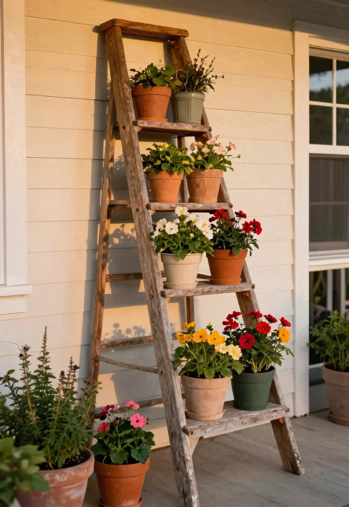 21 Stunning Outdoor Planter Ideas to Brighten Your Porch 11. Ladder Planter 0