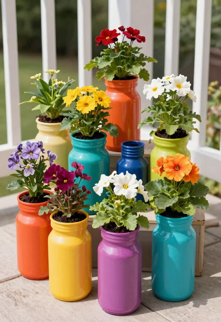 21 Stunning Outdoor Planter Ideas to Brighten Your Porch 12. Colorful Plastic Bottles 0