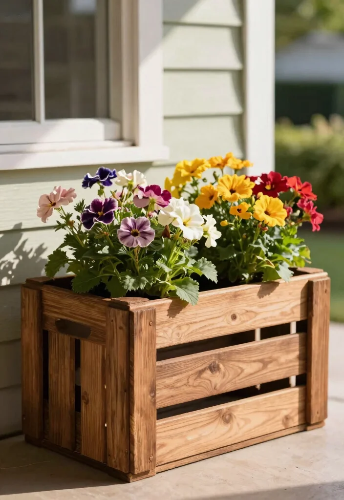 21 Stunning Outdoor Planter Ideas to Brighten Your Porch 14. Wooden Crate Planter 0