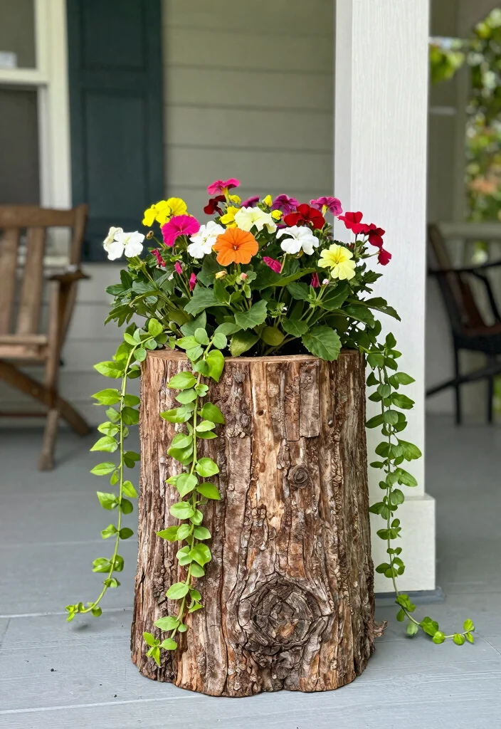21 Stunning Outdoor Planter Ideas to Brighten Your Porch 15. Faux Stump Planter 0