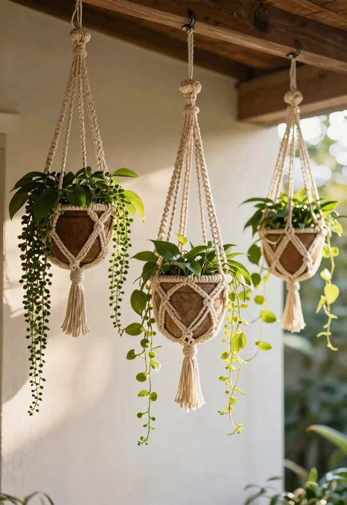 21 Stunning Outdoor Planter Ideas to Brighten Your Porch 2. Hanging Macrame Planters 0