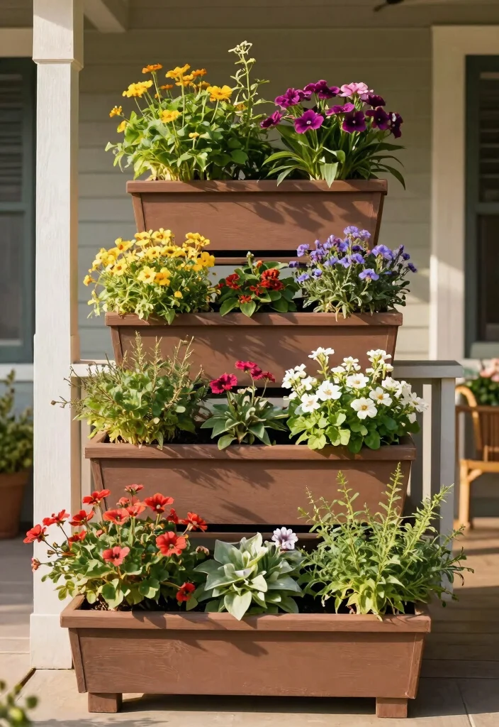 21 Stunning Outdoor Planter Ideas to Brighten Your Porch 21. Multi Tiered Vertical Planter 0