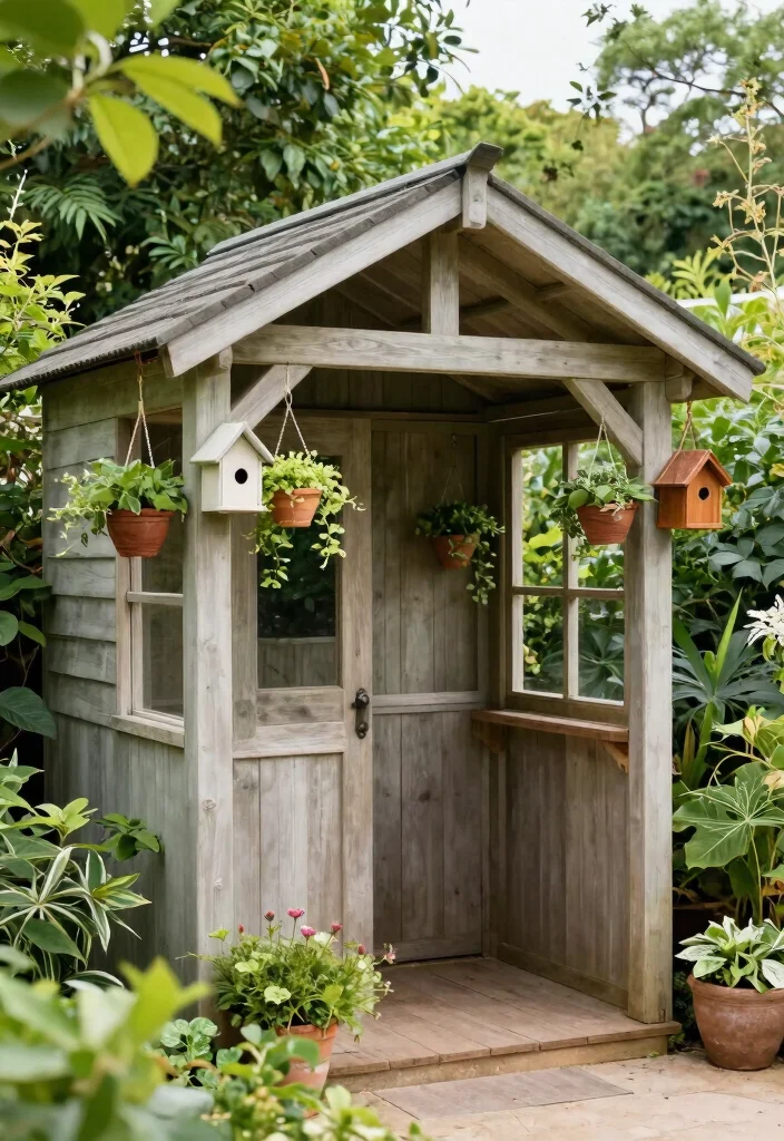 23 Breathtaking Garden Shed Inspiration Photos for Your Project 10. Charming Shed with Overhanging Eaves 0