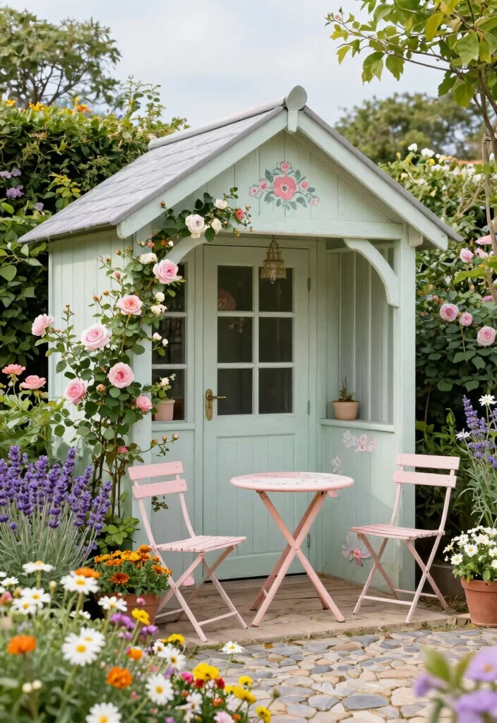 23 Breathtaking Garden Shed Inspiration Photos for Your Project 2. Cottage Style Shed with Floral Accents 0