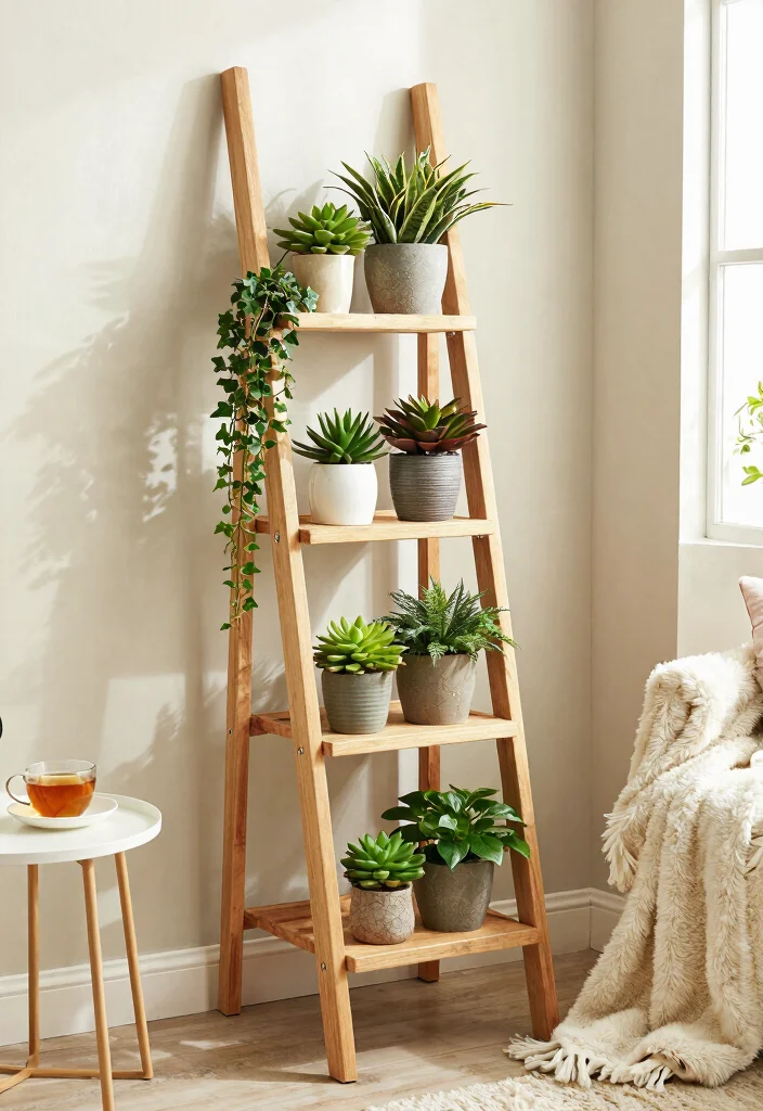 23 Creative Plant Stand Ideas to Show Off Your Greenery 1. Ladder Plant Stand 0