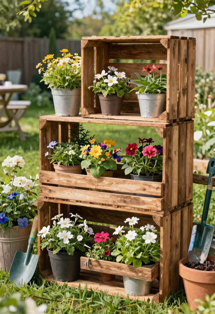 23 Creative Plant Stand Ideas to Show Off Your Greenery 11. Rustic Crate Shelves 0