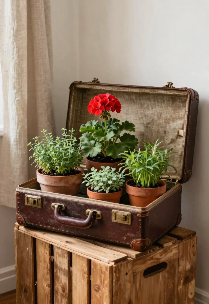 23 Creative Plant Stand Ideas to Show Off Your Greenery 3. Vintage Suitcase Stand 0