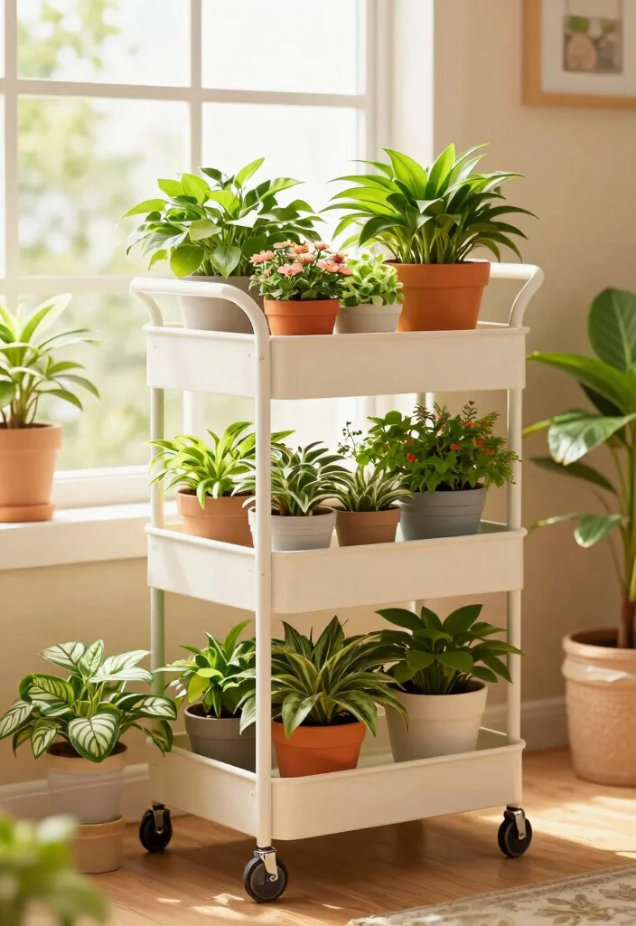 23 Creative Plant Stand Ideas to Show Off Your Greenery 7. Tiered Plant Cart 0