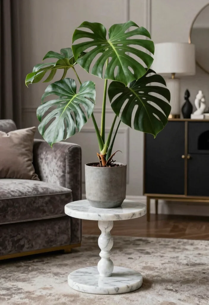 9 Stylish Round Plant Stand Ideas for Any Corner 8. Elegant Round Marble Stand