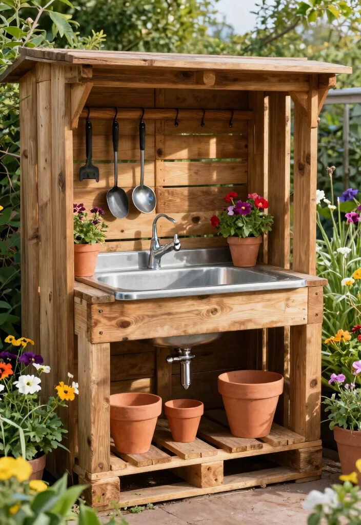 5 Practical Garden Shed Sink Ideas for Easy Potting 1. Upcycled Wooden Pallet Sink 0