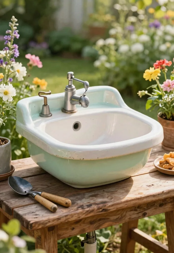 5 Practical Garden Shed Sink Ideas for Easy Potting 3. Vintage Washbasin Revival 0