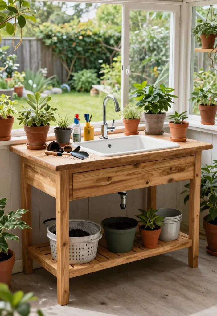 5 Practical Garden Shed Sink Ideas for Easy Potting 4. Multifunctional Sink and Potting Table Combo 0