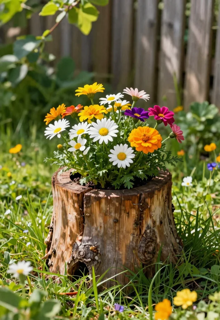 5 Rustic Log Planter Stand Ideas for a Natural Look 1. Stump Planters for a Whimsical Touch 0