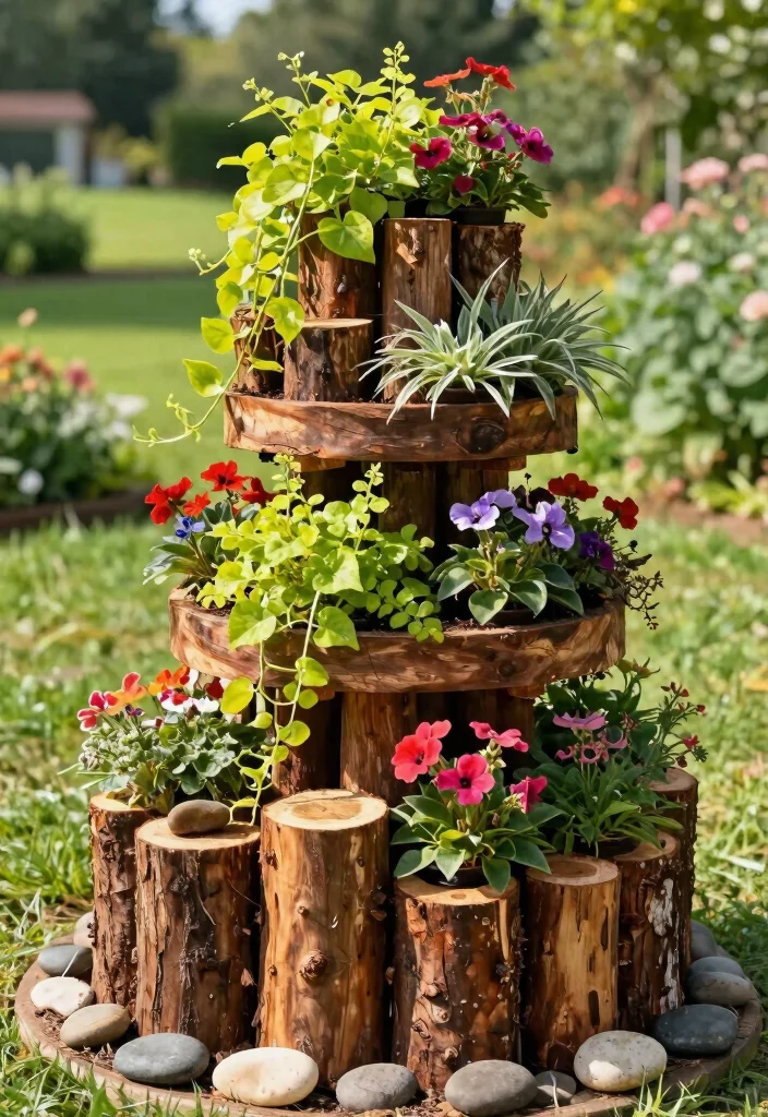 5 Rustic Log Planter Stand Ideas for a Natural Look 2. Tiered Log Planter Stands for Vertical Gardening 0