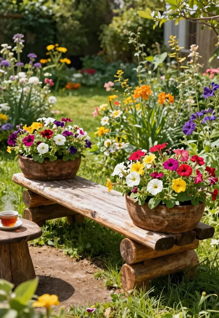 5 Rustic Log Planter Stand Ideas for a Natural Look 4. Rustic Log Bench Planter Combo 0