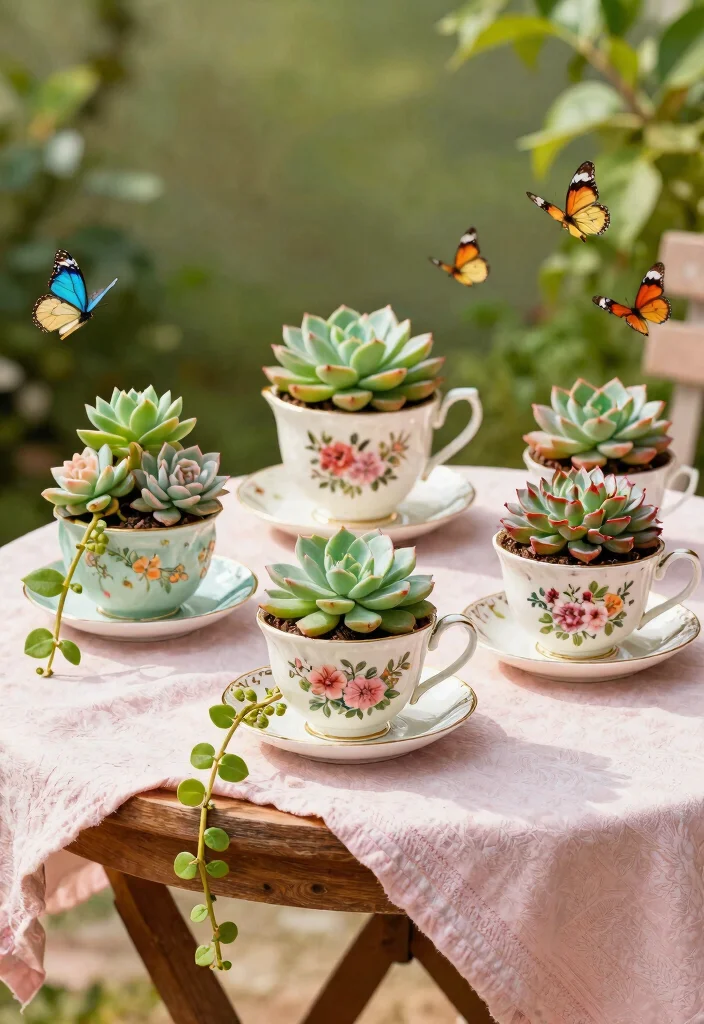 7 Adorable Easter Outdoor Planter Ideas for Your Porch 3. Vintage Teacup Planters 0