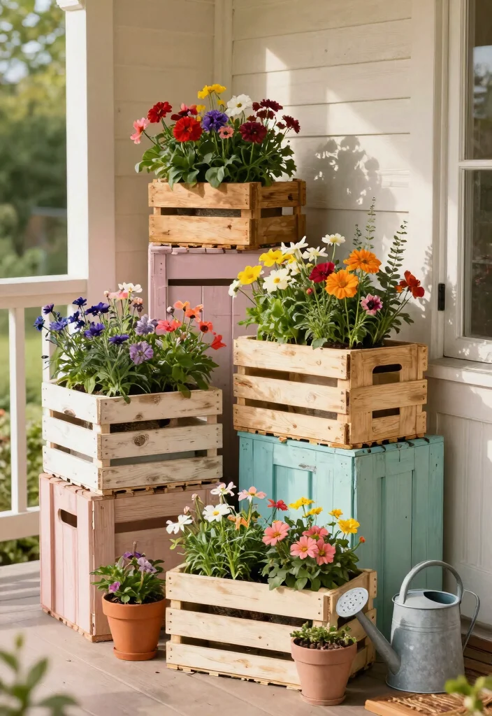 7 Adorable Easter Outdoor Planter Ideas for Your Porch 6. Rustic Wooden Crate Treasures 0