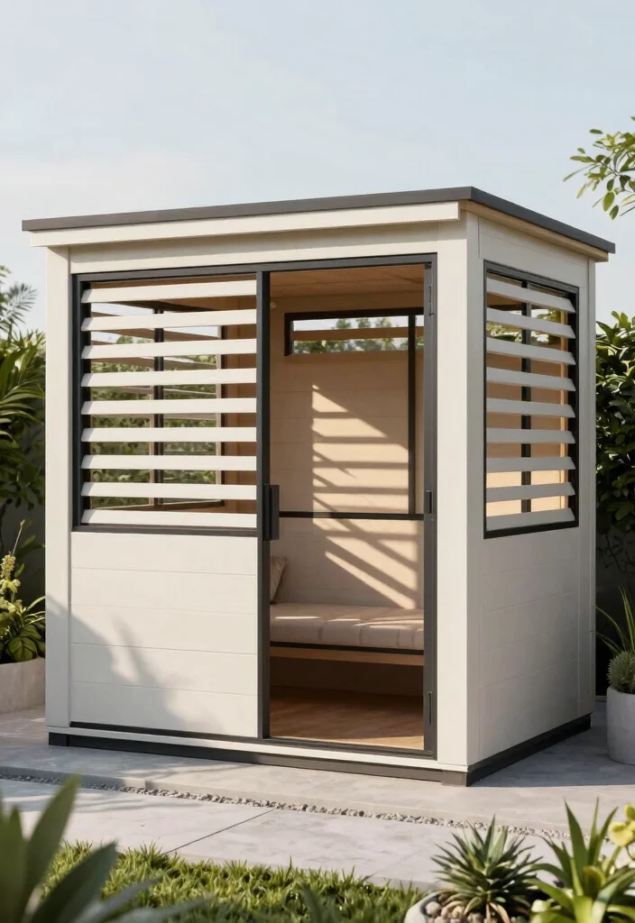 7 Beautiful Garden Shed Window Ideas for Natural Sunlight 4. Horizontal Slatted Windows for Contemporary Aesthetics 0