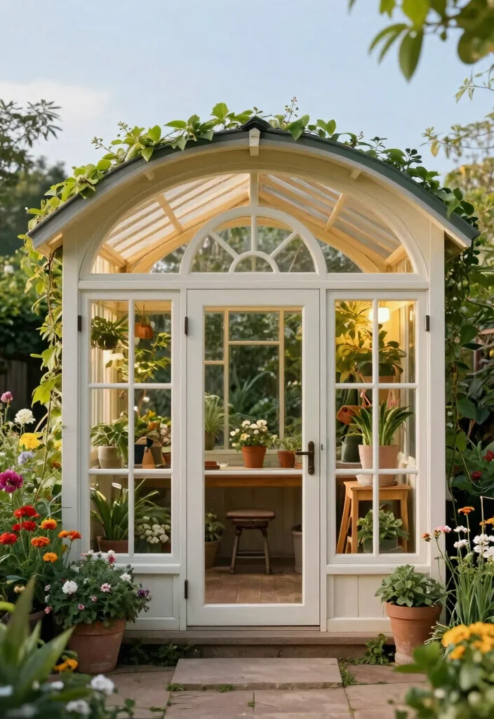 7 Beautiful Garden Shed Window Ideas for Natural Sunlight 5. Arched Windows for a Touch of Elegance 0