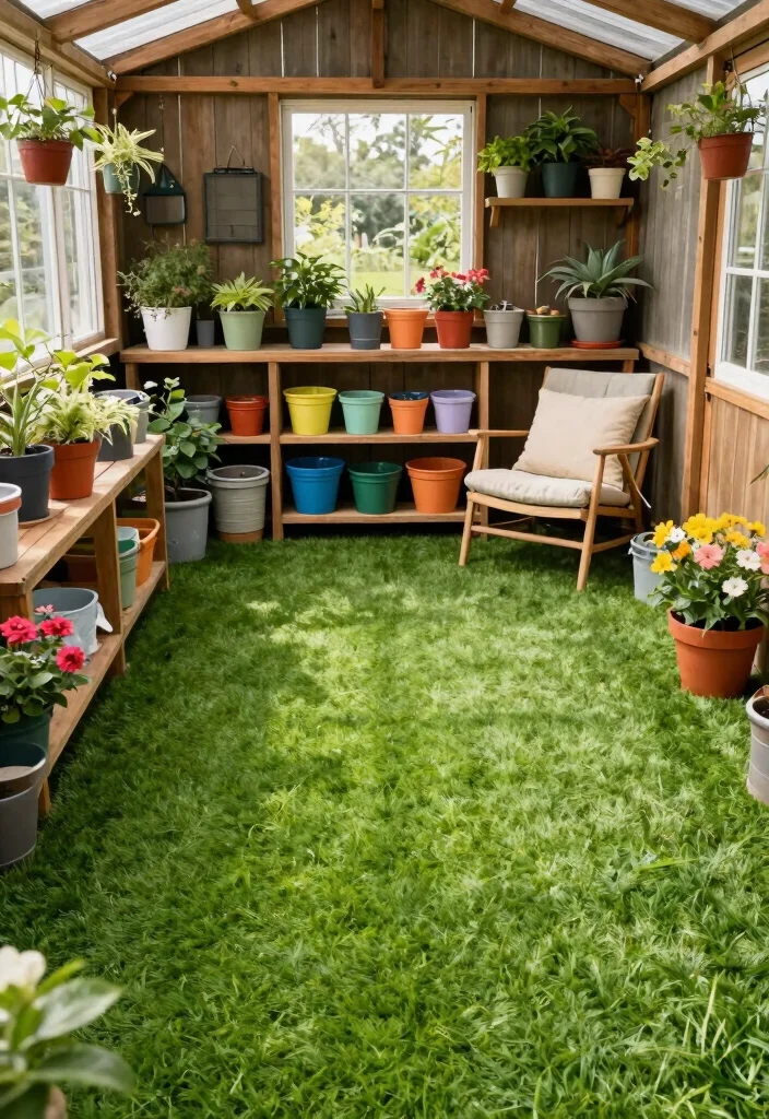 7 Best Garden Shed Flooring Ideas from Stone to Wood 3. Artificial Grass for a Soft Touch 0