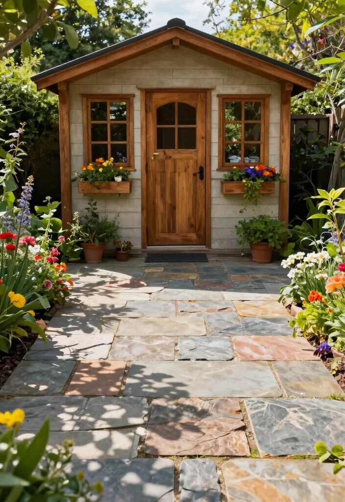 7 Best Garden Shed Flooring Ideas from Stone to Wood 6. Paver Stones for a Unique Look 0