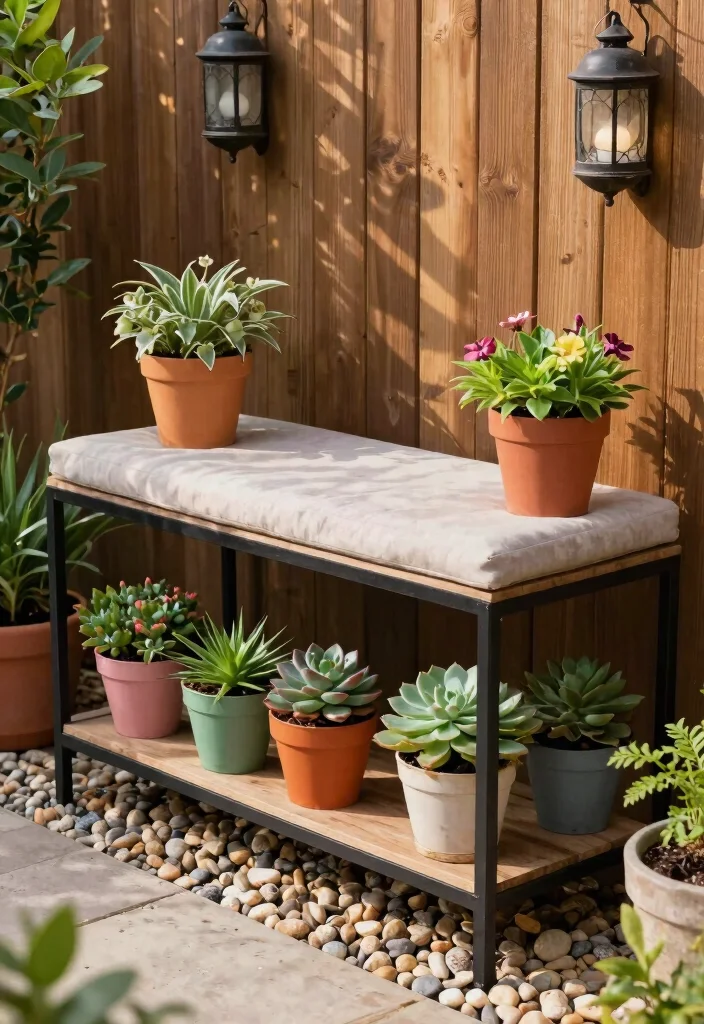 7 Best Plant Stand Bench Ideas for Outdoor Seating 2. Multi Tiered Plant Stand Bench 0