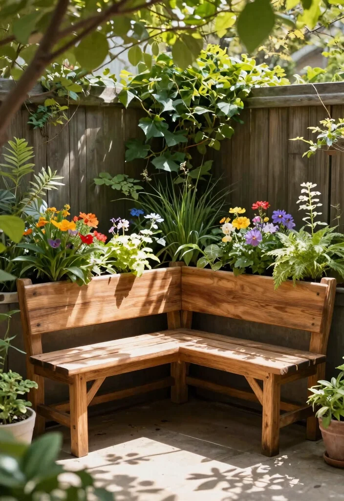 7 Best Plant Stand Bench Ideas for Outdoor Seating 4. Corner Plant Bench 0