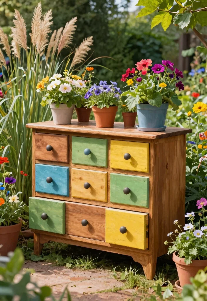 7 Best Plant Stand Bench Ideas for Outdoor Seating 6. repurposed Furniture Plant Bench 0