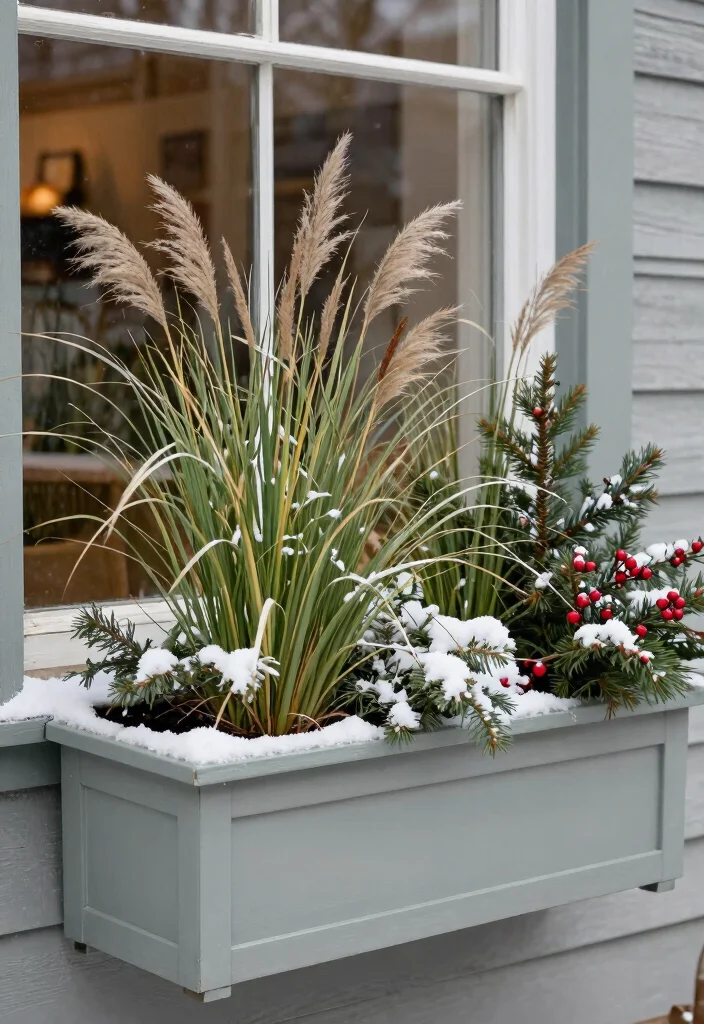 7 Best Winter Outdoor Planter Ideas Window Boxes Style 5. Natural Textures with Grasses 0