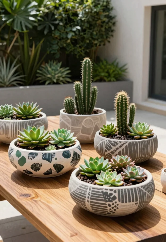 7 Chic Outdoor Bowl Planter Ideas for a Modern Look 5. Geo Patterned Bowls 0