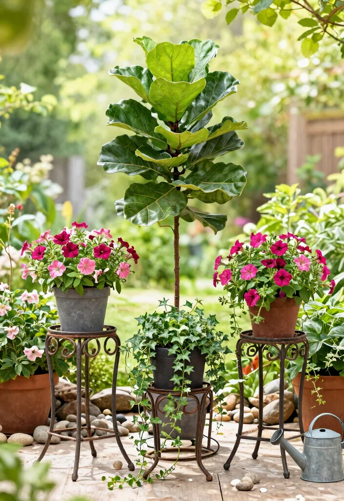 7 Classic Vintage Wrought Iron Plant Stand Ideas for Small Space Gardening 1. Layered Heights for Visual Appeal 0
