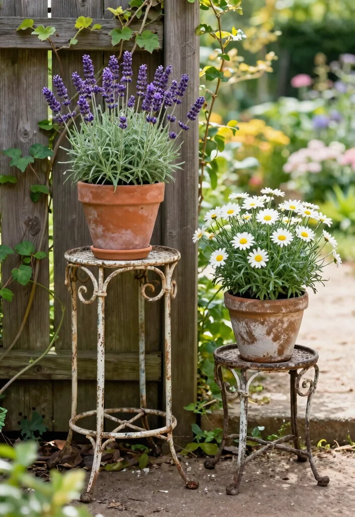 7 Classic Vintage Wrought Iron Plant Stand Ideas for Small Space Gardening 2. Rustic Elegance with Weathered Finishes 0